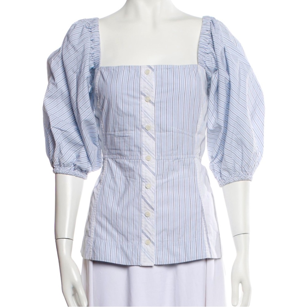 Ganni Striped Square Neck Blouse